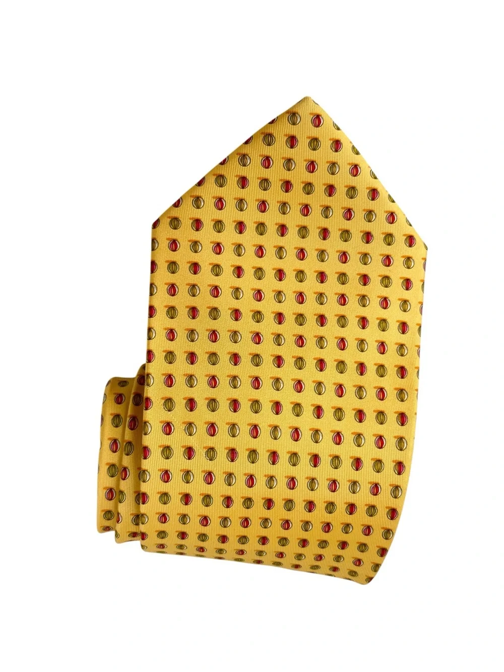 Salvatore Ferragamo Yellow Silk Tie with Red and Brown Dot Motif